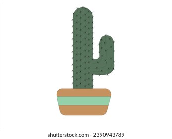 Cactus icons in a flat style on a white background. Home plants cactus in pots and with flowers. A variety of decorative cactus with prickles and without.