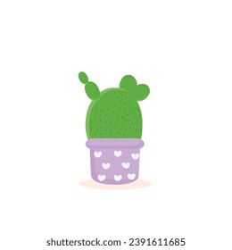 Cactus icons in a flat style on a white background. Home plants cactus in pots and with flowers. A variety of decorative cactus with prickles and without.