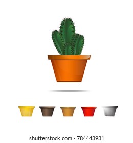 Cactus icons in a flat style on a white background,  Home plants cactus in pots and with flowers. A variety of decorative cactus with prickles and without, cactus closeup on white background,
