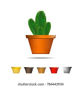 Cactus icons in a flat style on a white background,  Home plants cactus in pots and with flowers. A variety of decorative cactus with prickles and without, cactus closeup on white background,