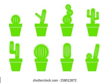 Cactus icons on white background