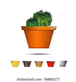Cactus icons on a white background, Home plants cactus in pots and with flowers, cactus closeup on white background.