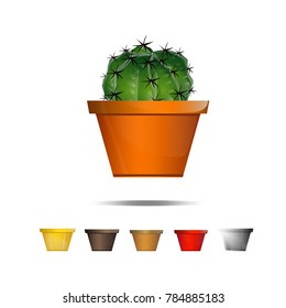 Cactus icons on a white background, Home plants cactus in pots and with flowers, cactus closeup on white background.