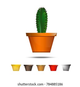Cactus icons on a white background, Home plants cactus in pots and with flowers, cactus closeup on white background.