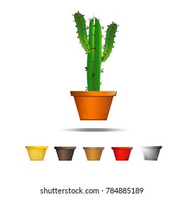 Cactus icons on a white background, Home plants cactus in pots and with flowers, cactus closeup on white background.