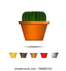 Cactus icons on a white background, Home plants cactus in pots and with flowers, cactus closeup on white background.