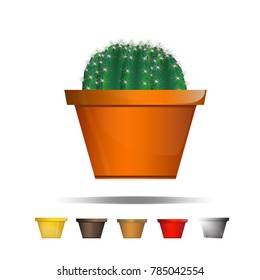 Cactus icons on a white background, Home plants cactus in pots and with flowers, cactus closeup on white background.