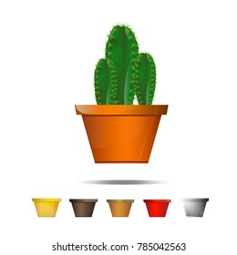 Cactus icons on a white background, Home plants cactus in pots and with flowers, cactus closeup on white background.