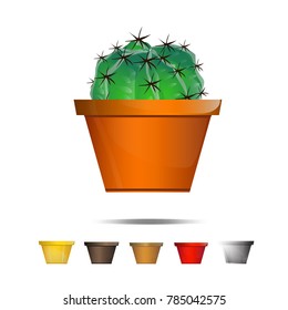 Cactus icons on a white background, Home plants cactus in pots and with flowers, cactus closeup on white background.