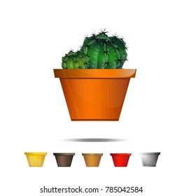 Cactus icons on a white background, Home plants cactus in pots and with flowers, cactus closeup on white background.
