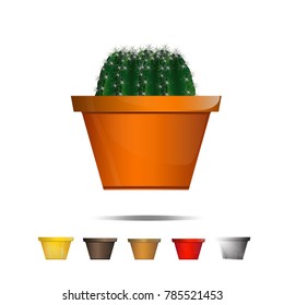 Cactus icons on a white background, Home plants cactus in pots and with flowers, cactus closeup on white background.