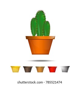 Cactus icons on a white background, Home plants cactus in pots and with flowers, cactus closeup on white background.