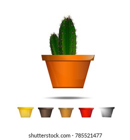 Cactus icons on a white background, Home plants cactus in pots and with flowers, cactus closeup on white background.