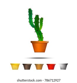 Cactus icons on a white background, Home plants cactus in pots and with flowers, cactus closeup on white background.