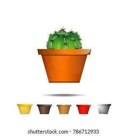 Cactus icons on a white background, Home plants cactus in pots and with flowers, cactus closeup on white background.