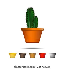 Cactus icons on a white background, Home plants cactus in pots and with flowers, cactus closeup on white background.