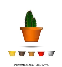Cactus icons on a white background, Home plants cactus in pots and with flowers, cactus closeup on white background.