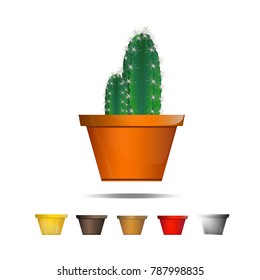 Cactus icons on a white background, Home plants cactus in pots and with flowers, cactus closeup on white background.