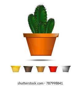 Cactus icons on a white background, Home plants cactus in pots and with flowers, cactus closeup on white background.