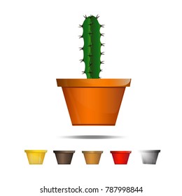 Cactus icons on a white background, Home plants cactus in pots and with flowers, cactus closeup on white background.