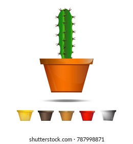 Cactus icons on a white background, Home plants cactus in pots and with flowers, cactus closeup on white background.