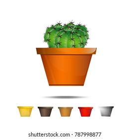 Cactus icons on a white background, Home plants cactus in pots and with flowers, cactus closeup on white background.