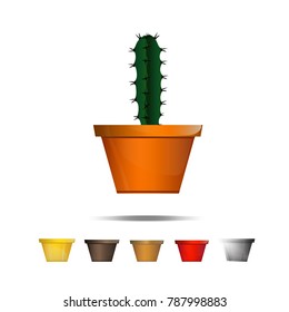 Cactus icons on a white background, Home plants cactus in pots and with flowers, cactus closeup on white background.