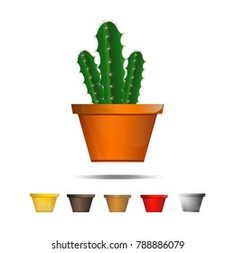 Cactus icons on a white background, Home plants cactus in pots and with flowers, cactus closeup on white background.