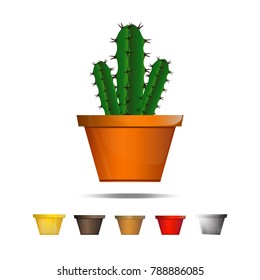 Cactus icons on a white background, Home plants cactus in pots and with flowers, cactus closeup on white background.