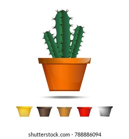 Cactus icons on a white background, Home plants cactus in pots and with flowers, cactus closeup on white background.