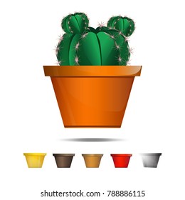 Cactus icons on a white background, Home plants cactus in pots and with flowers, cactus closeup on white background.