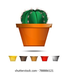 Cactus icons on a white background, Home plants cactus in pots and with flowers, cactus closeup on white background.