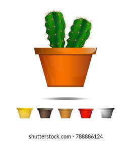 Cactus icons on a white background, Home plants cactus in pots and with flowers, cactus closeup on white background.