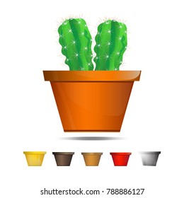 Cactus icons on a white background, Home plants cactus in pots and with flowers, cactus closeup on white background.