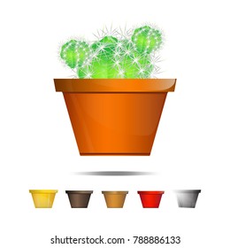 Cactus icons on a white background, Home plants cactus in pots and with flowers, cactus closeup on white background.