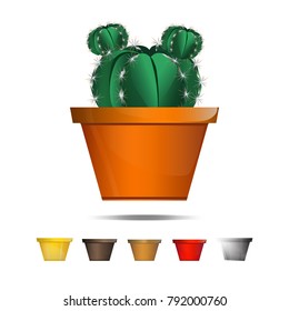Cactus icons on a white background, Home plants cactus in pots and with flowers, cactus closeup on white background.