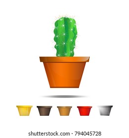 Cactus icons on a white background, Home plants cactus in pots and with flowers, cactus closeup on white background.