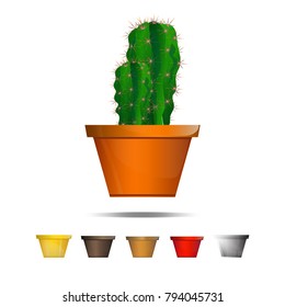 Cactus icons on a white background, Home plants cactus in pots and with flowers, cactus closeup on white background.