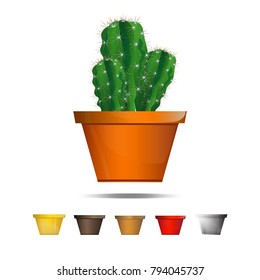 Cactus icons on a white background, Home plants cactus in pots and with flowers, cactus closeup on white background.
