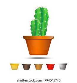 Cactus icons on a white background, Home plants cactus in pots and with flowers, cactus closeup on white background.