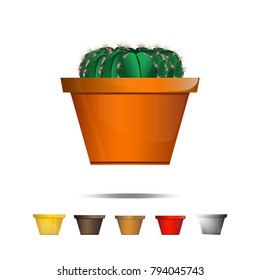 Cactus icons on a white background, Home plants cactus in pots and with flowers, cactus closeup on white background.