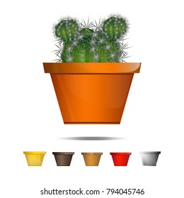 Cactus icons on a white background, Home plants cactus in pots and with flowers, cactus closeup on white background.