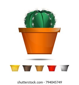 Cactus icons on a white background, Home plants cactus in pots and with flowers, cactus closeup on white background.