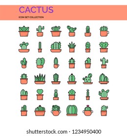 Cactus Icons Set. UI Pixel Perfect Well-crafted Vector Thin Line Icons. The illustrations are a vector.