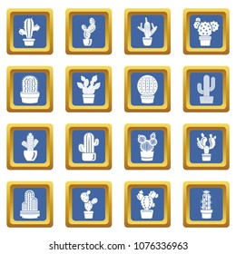 Cactus icons set vector blue square isolated on white background 