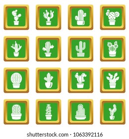 Cactus icons set vector green square isolated on white background 