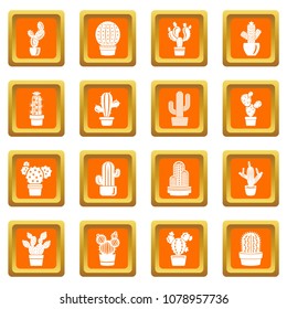 Cactus icons set vector orange square isolated on white background 
