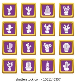 Cactus icons set vector purple square isolated on white background 