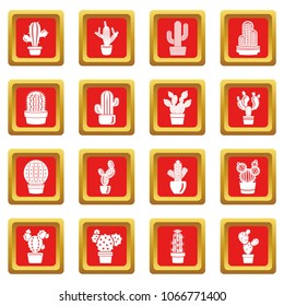 Cactus icons set vector red square isolated on white background 