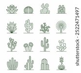 Cactus Icons. Vector Set of Desert Succulents for Design